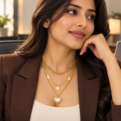 Layered Gold Heart Necklace with Pearl Pendant – Elegant Everyday Luxury