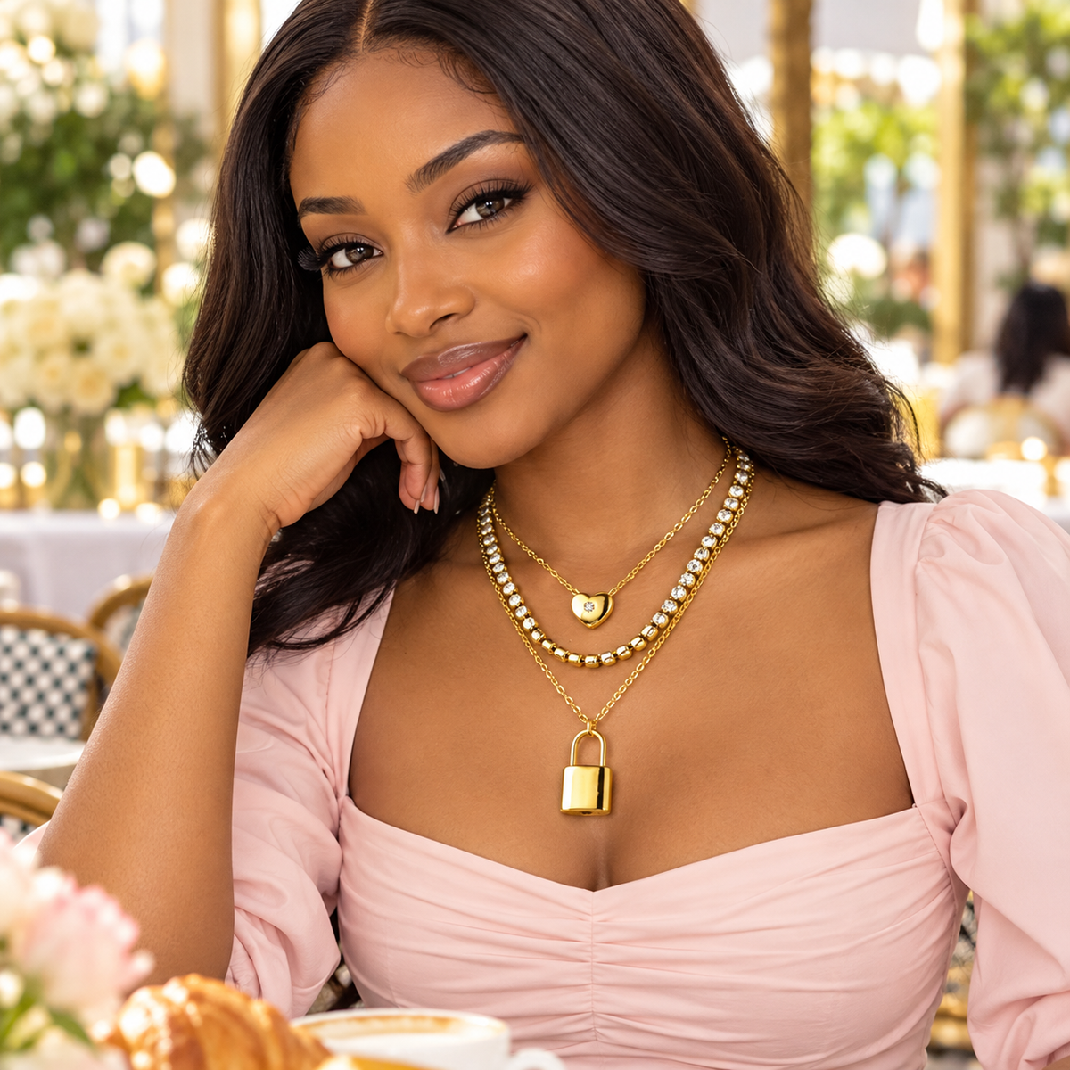 Layered Gold Padlock &amp; Heart Necklace