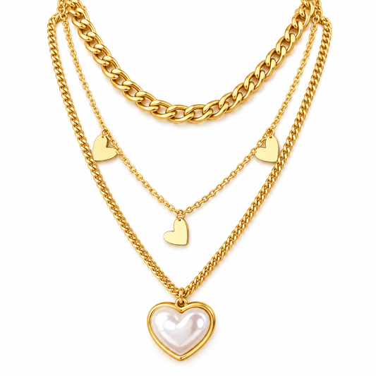 Layered Gold Heart Necklace with Pearl Pendant – Elegant Everyday Luxury