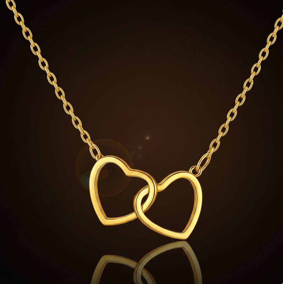 “Hearts” Necklace – 18K Gold Glow