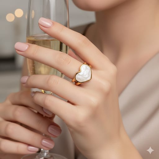 “Golden Heart” Ring featuring White Heart