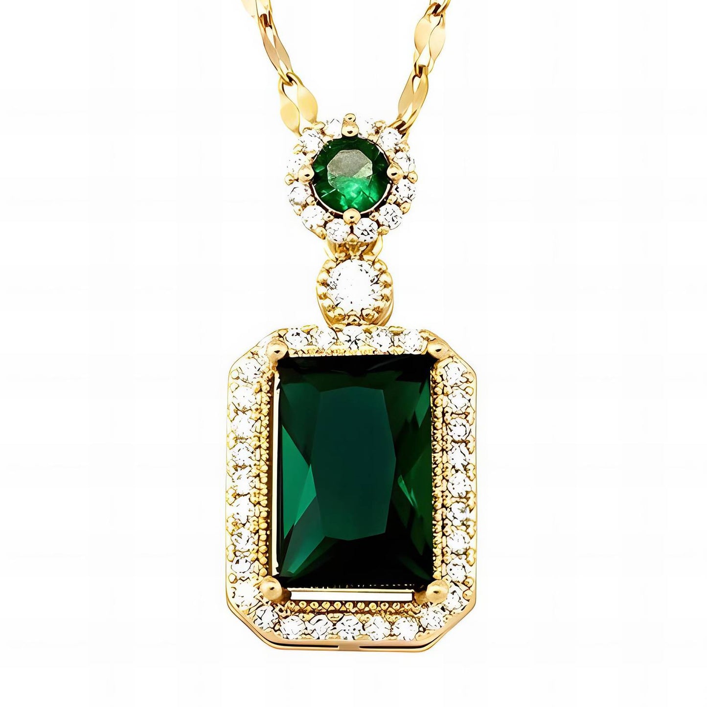 “Green Diamond Square” Necklace – 18K Gold Charm