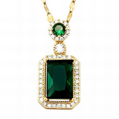 “Green Diamond Square” Necklace – 18K Gold Charm