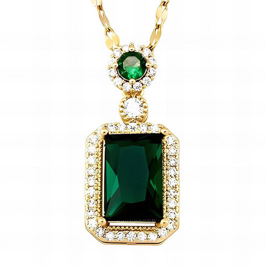 "Green Diamond Square" Necklace – 18K Gold Charm