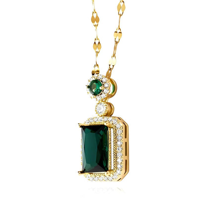 “Green Diamond Square” Necklace – 18K Gold Charm