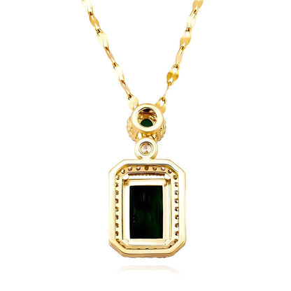 “Green Diamond Square” Necklace – 18K Gold Charm