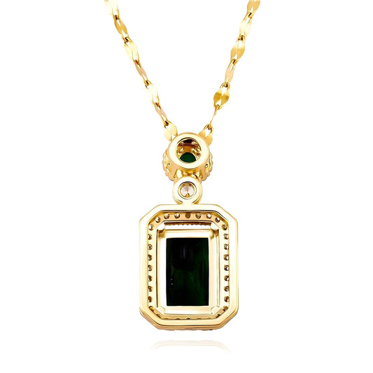 "Green Diamond Square" Necklace – 18K Gold Charm