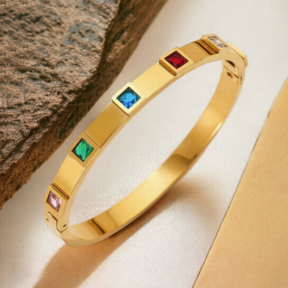 "Multicolour Square American Diamond studded" Bracelet- 18K Premium Gold Plated