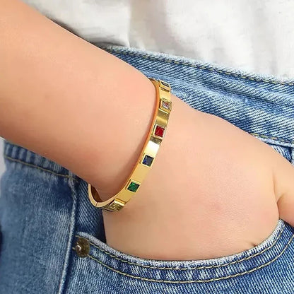 "Multicolour Square American Diamond studded" Bracelet- 18K Premium Gold Plated