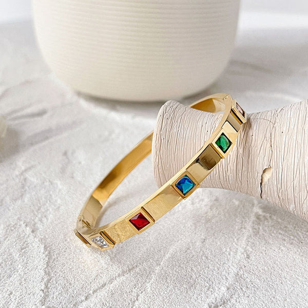 "Multicolour Square American Diamond studded" Bracelet- 18K Premium Gold Plated