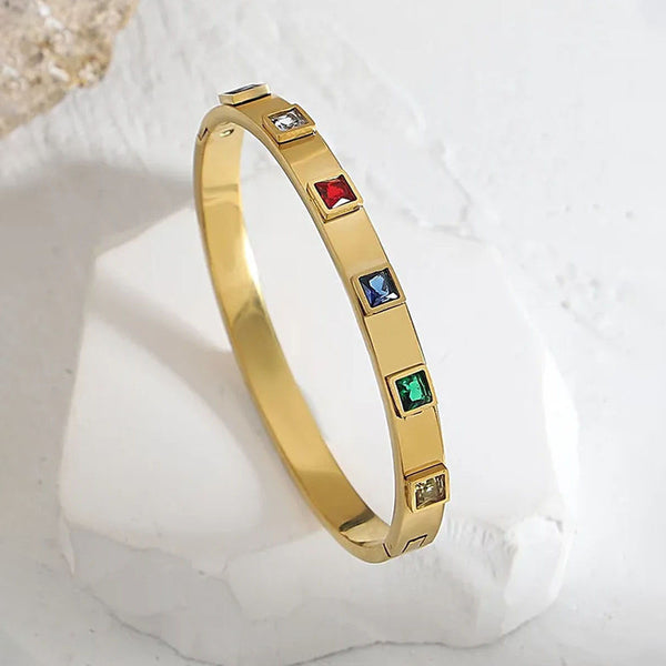 "Multicolour Square American Diamond studded" Bracelet- 18K Premium Gold Plated